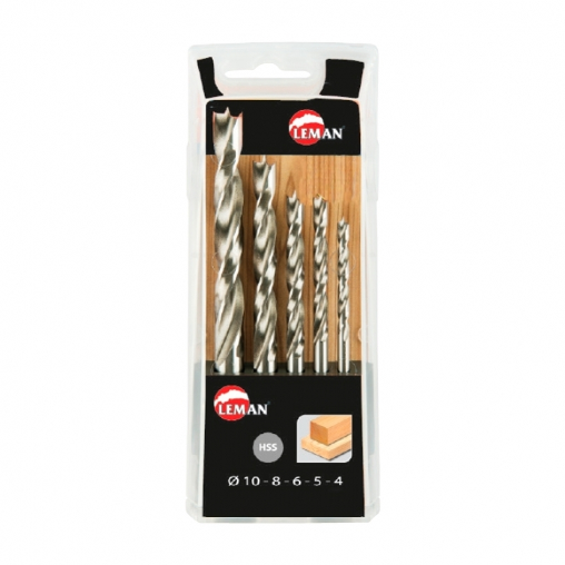 Coffret 5 forets hélicoïdaux HSS bois Leman