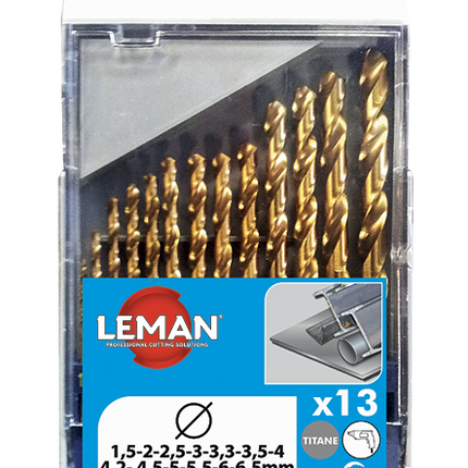 Box of 13 HSS Titanium Leman metal drill bits