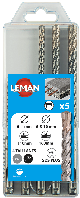 Coffret 5 foret béton armé SDS + Leman 4 taillants
