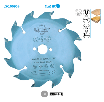 Leman circular saw blade for V-groove