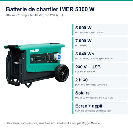 Batterie de chantier IMER 5000 W, station d'énergie 5040 Wh